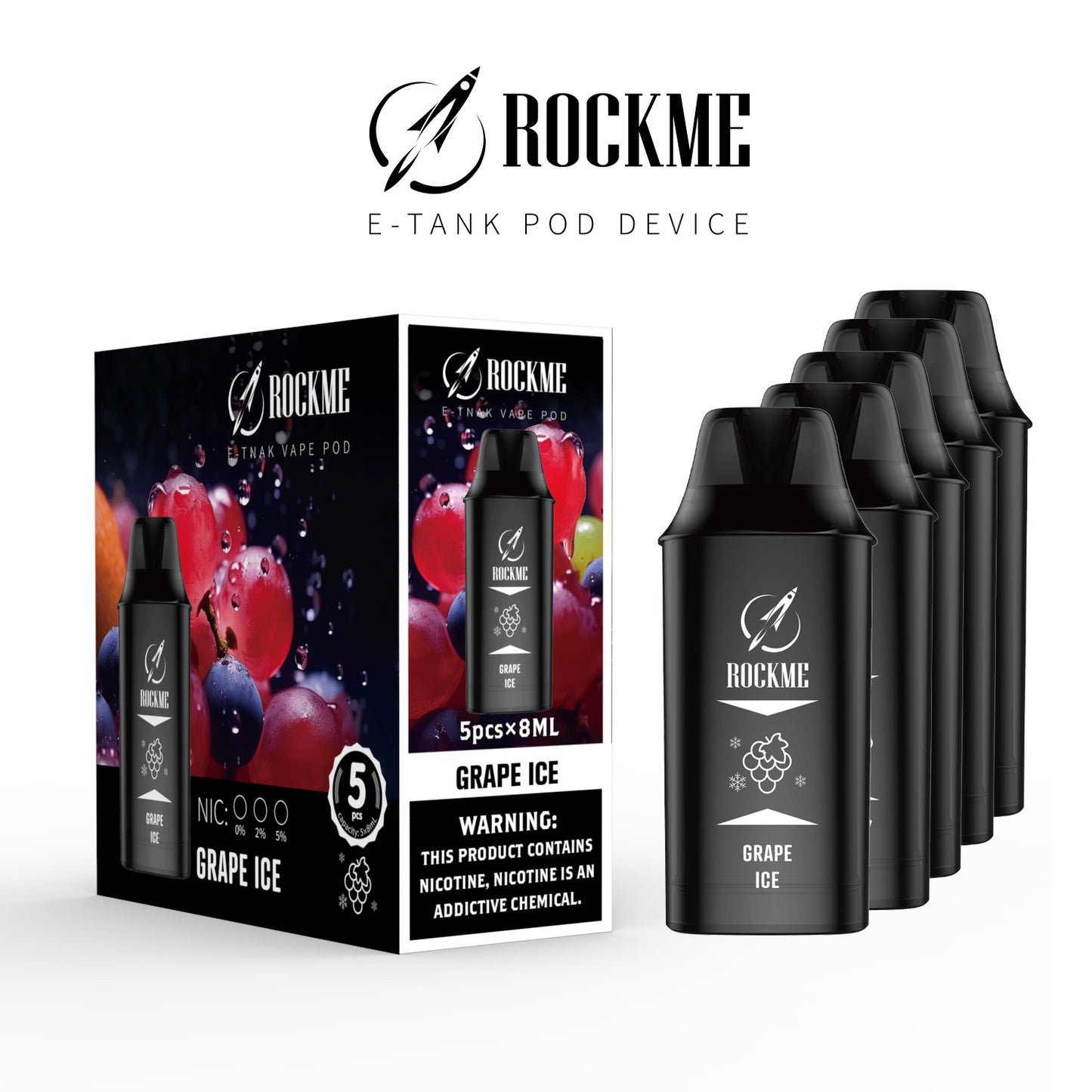 Rock Me E-Tanks Pods - 5pcs/ 8ml - Grape Ice