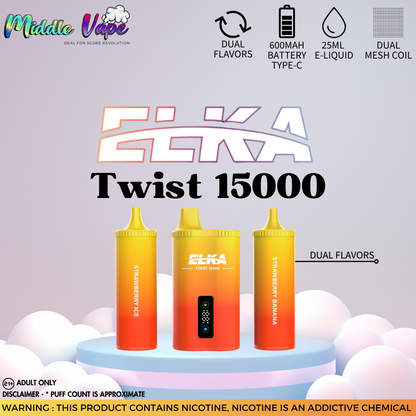 ELKA Twist 15000 Disposable Vape Strawberry Ice/Strawberry Banana