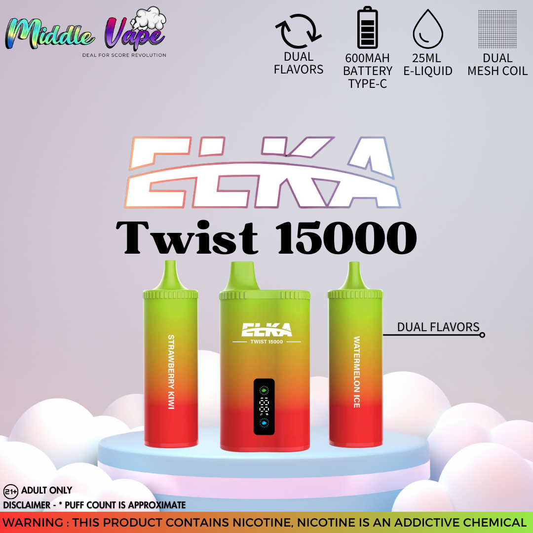 ELKA Twist 15000 Disposable Vape Strawberry Kiwi/Watermelon Ice