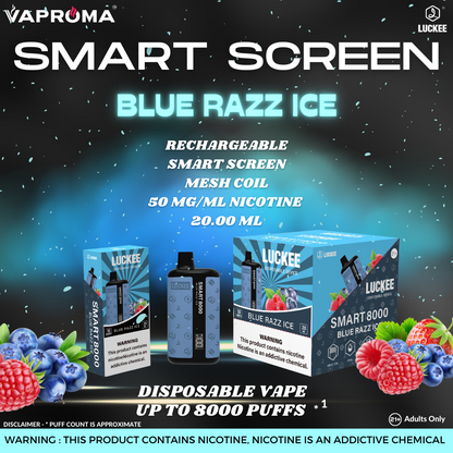 Smart Screen 8000 Disposable Vape BLUE RAZZ ICE middlevape.com Smart Screen 8000 Disposable Vape BLUE RAZZ ICE middlevape.com