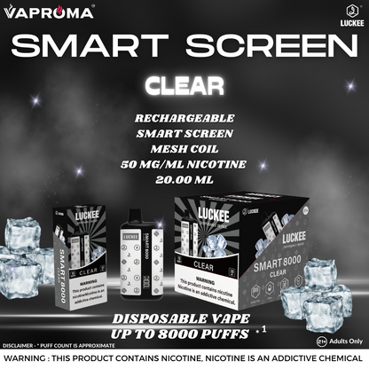 see through disposable vape Smart Screen 8000 Disposable Vape CLEAR – middlevape.com