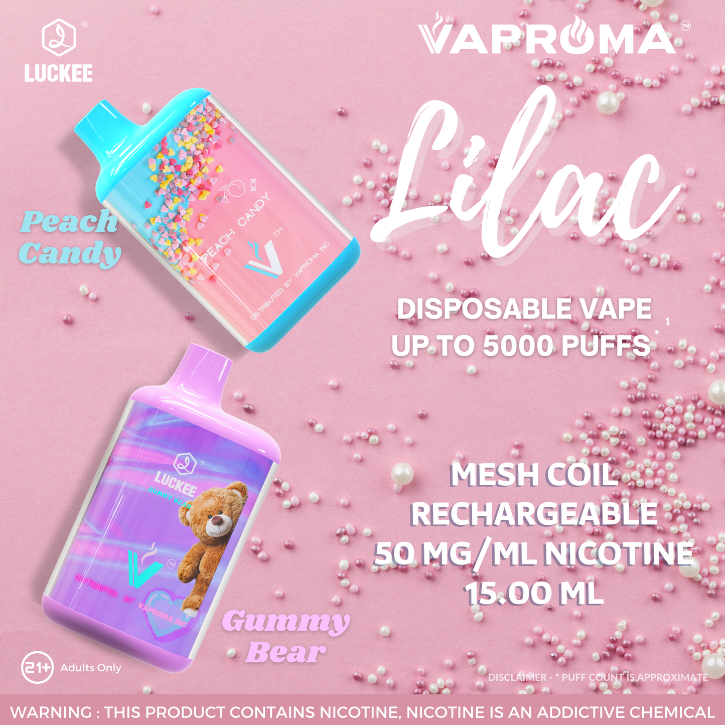 LUCKEE Lilac 5000 Disposable PEACH CANDY